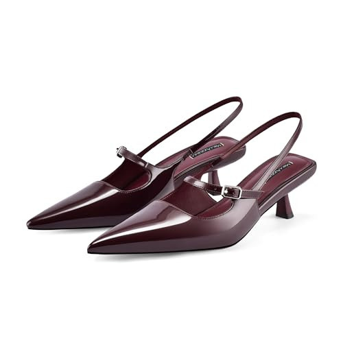 MIRAAZZURRA Burgundy Kitten Heels Slingback Pumps Pointed Toe Low Heel Slip On Dress Shoes with Buckle Strap for Dating Party Working Burgundy 6.5 | Amazon (US)