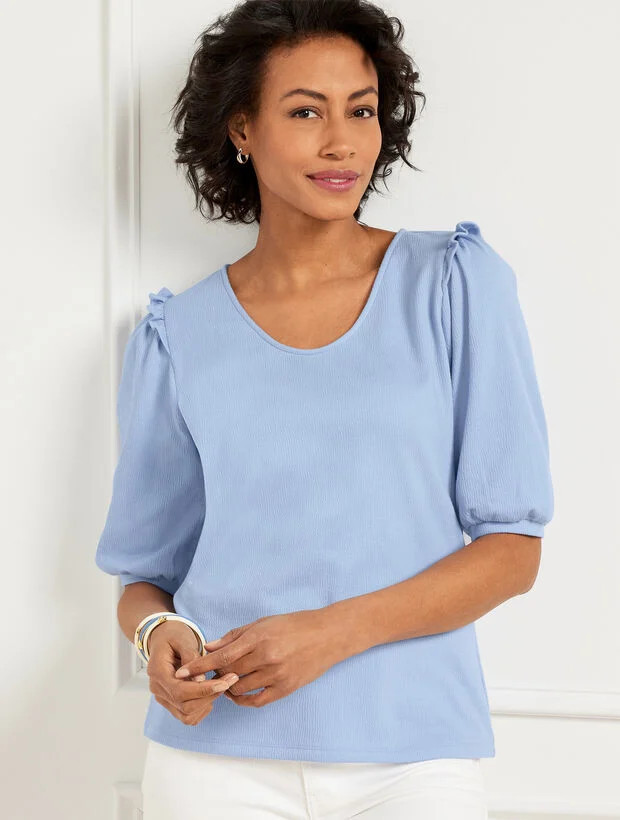 Ruffle Shoulder Voop Neck Tee | Talbots