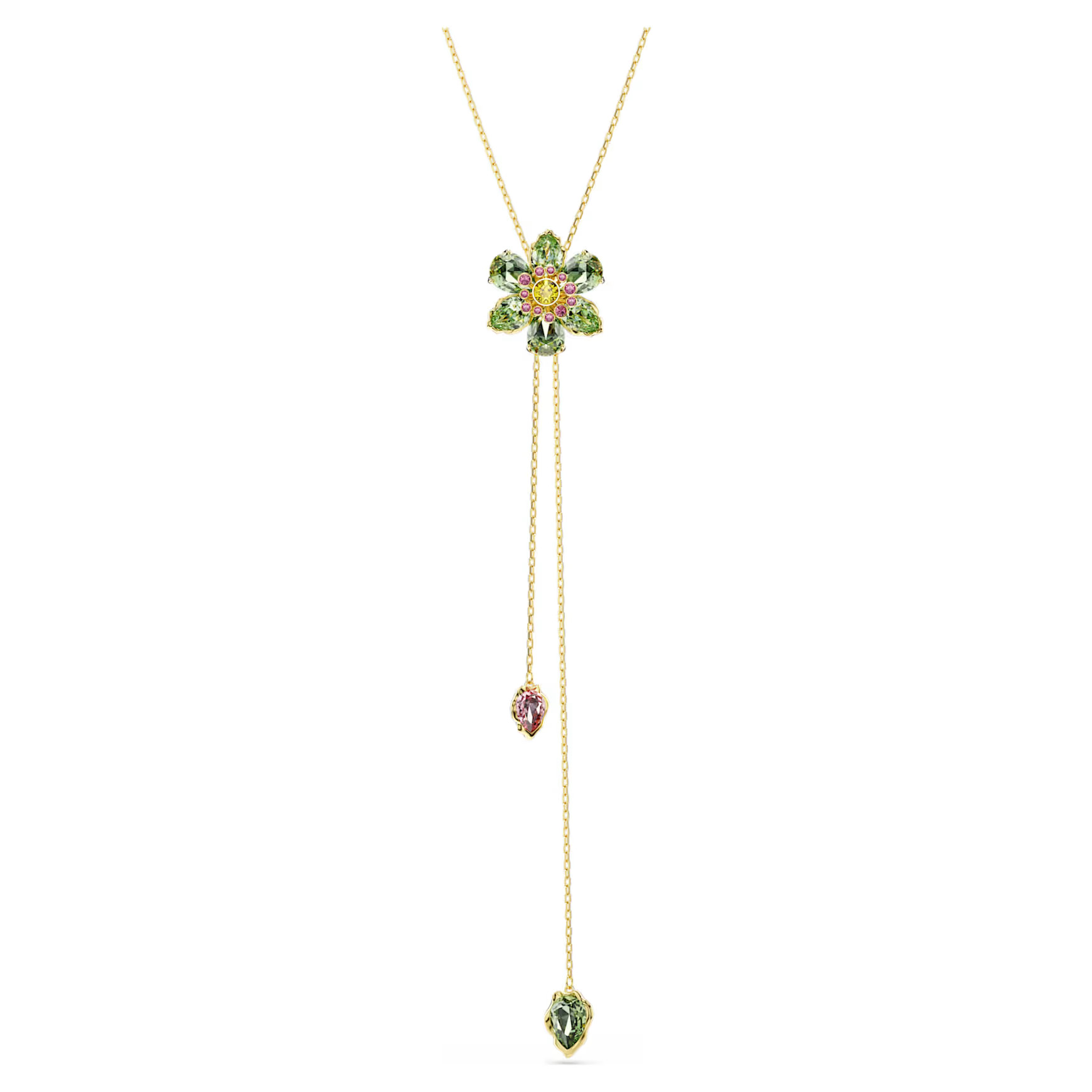 Idyllia Y pendant, Mixed cuts, Flower, Multicoloured, Gold-tone plated by SWAROVSKI | SWAROVSKI