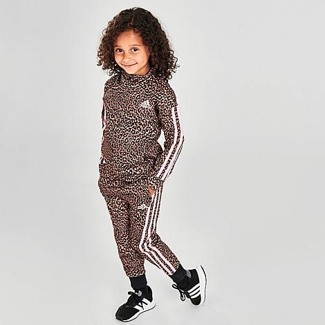 Adidas Girls' Toddler and Little Kids' Leopard Print Tricot Jacket and Jogger Pants Set in Brown/Ani | Finish Line (US)