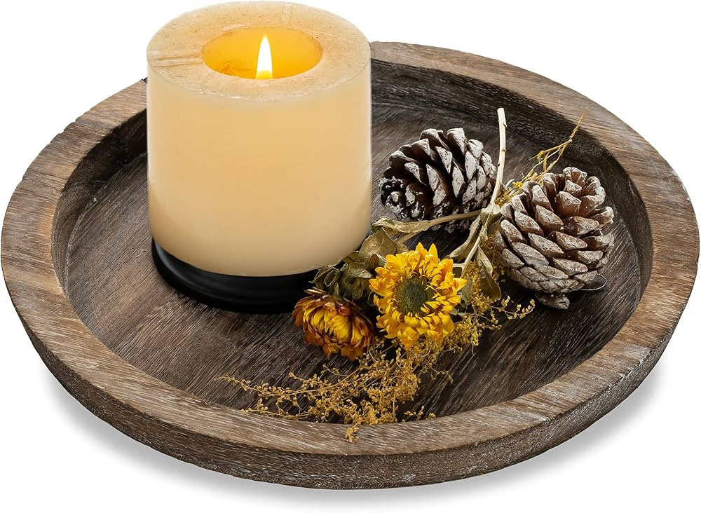 Romadedi Rustic Wooden Tray Candle Holder - Small Decorative Plate Pillar Candle Tray Wood for Fa... | Amazon (US)