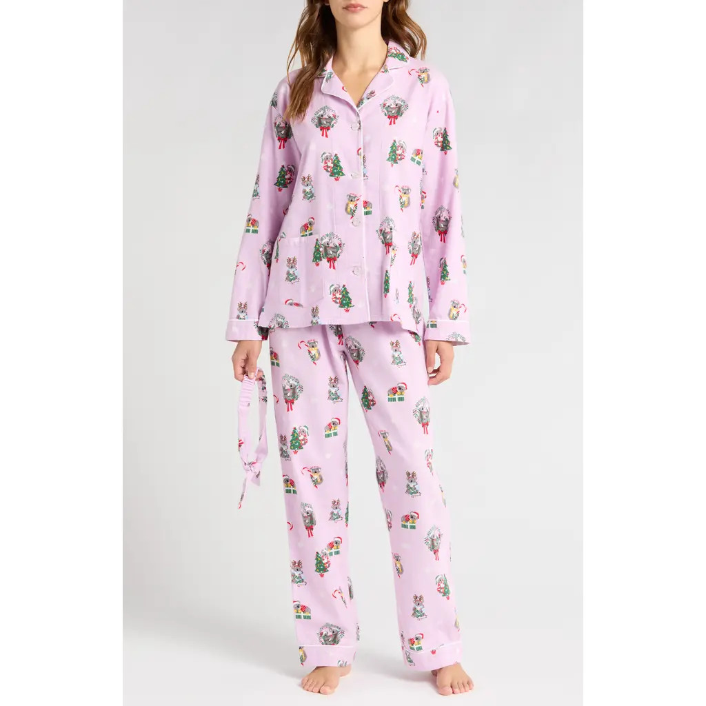 PJ Salvage Print Cotton Flannel Pajamas in Lavender Glow at Nordstrom, Size Small | Nordstrom