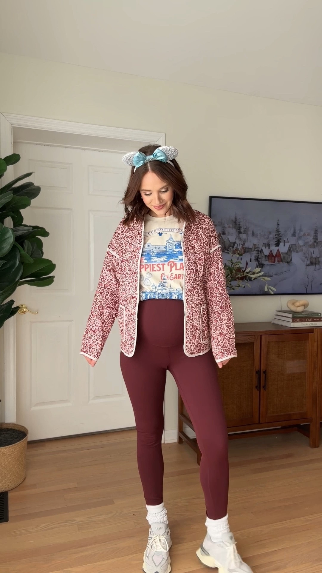 Floral jacket / spring jacket : wearing m
Disney tshirt : wearing m
Burgundy leggings / maternity leggings : wearing m
Mickey ears 
Crew socks 
Sneakers 

Disney world outfit // Disney style // Disney outfits // maternity style // bump friendly 

#LTKTravel #LTKStyleTip #LTKBump