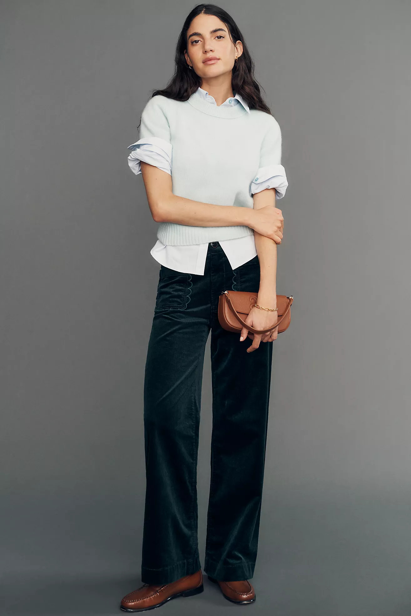 Maeve Colette Corduroy Scallop High Rise Wide Leg Full Length Pants | Anthropologie (US)