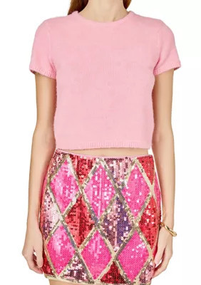 Endless Rose Women's Fuzzy Short Sleeve Top, Pink, Small | Belk