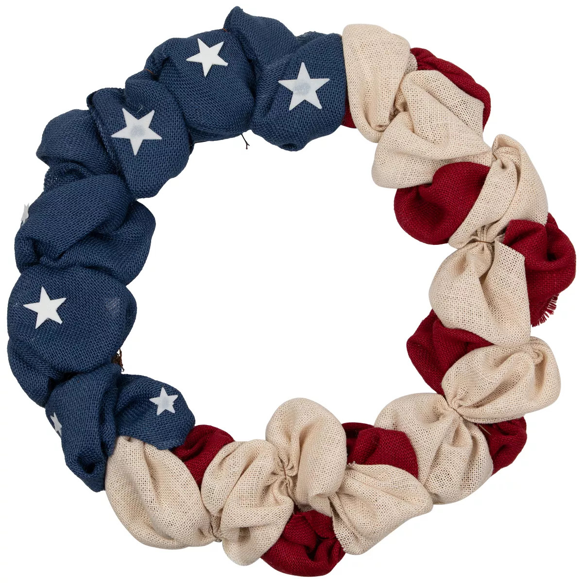 Northlight Americana Stars and Stripes Small Burlap Patriotic Wreath - 20" - Unlit | Target
