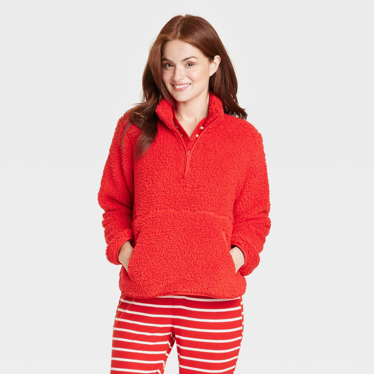 Women's Faux Shearling Matching Family Half Zip Pullover - Wondershop™ Red | Target