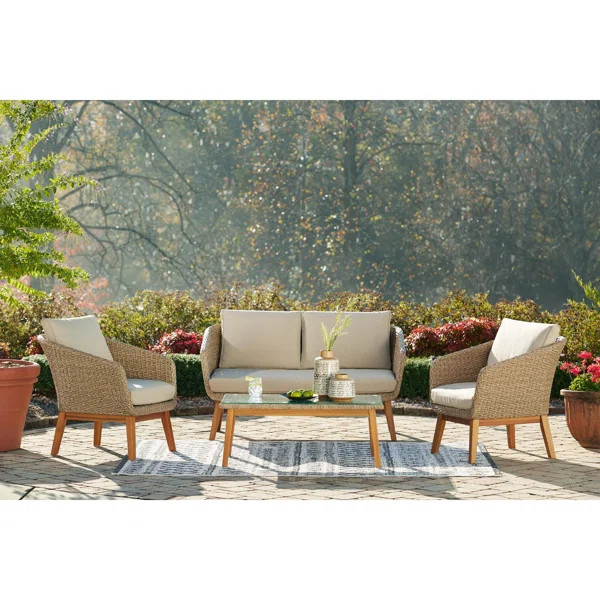 Harling Crystal Cave Outdoor Loveseat And Coffee Table With 2 Lounge Chairs | Wayfair Professional