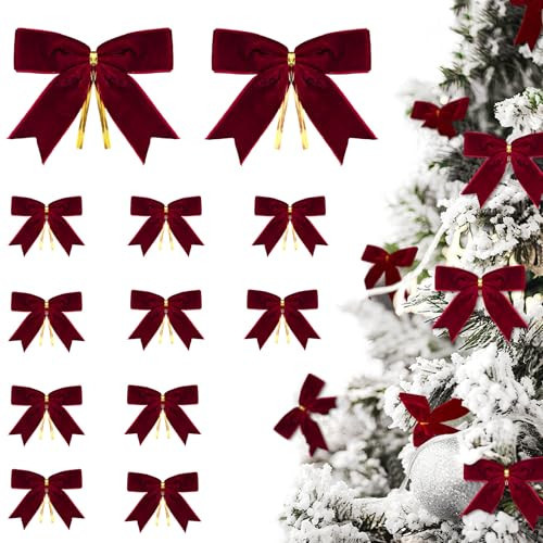 30 Pcs Mini Burgundy Red Velvet Bows for Christmas Tree-3.5x3.5 1" W Small Cute Bows with Wire for Xmas Tree Decorations, Gift Wrapping & Crafts,Candy Bags,Holiday Party Decor | Amazon (US)