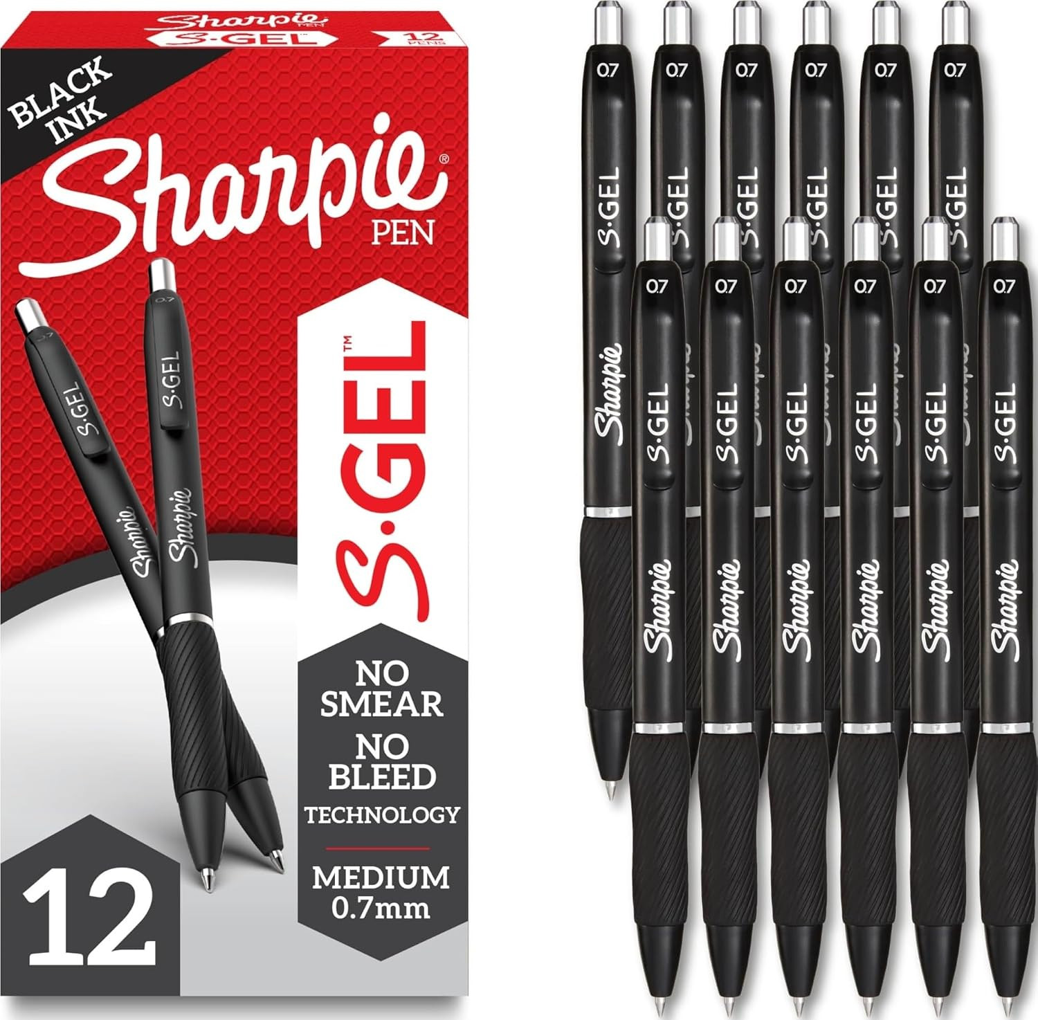 Sharpie S-Gel Gel Pens, Black Barrel, Medium Point (0.7mm), Black Gel Ink, 12 Count - Home, Offic... | Amazon (US)