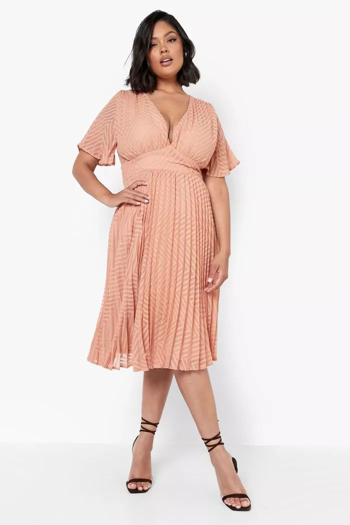 Plus Textured Chiffon Midi Skater Dress | Boohoo.com (UK & IE)