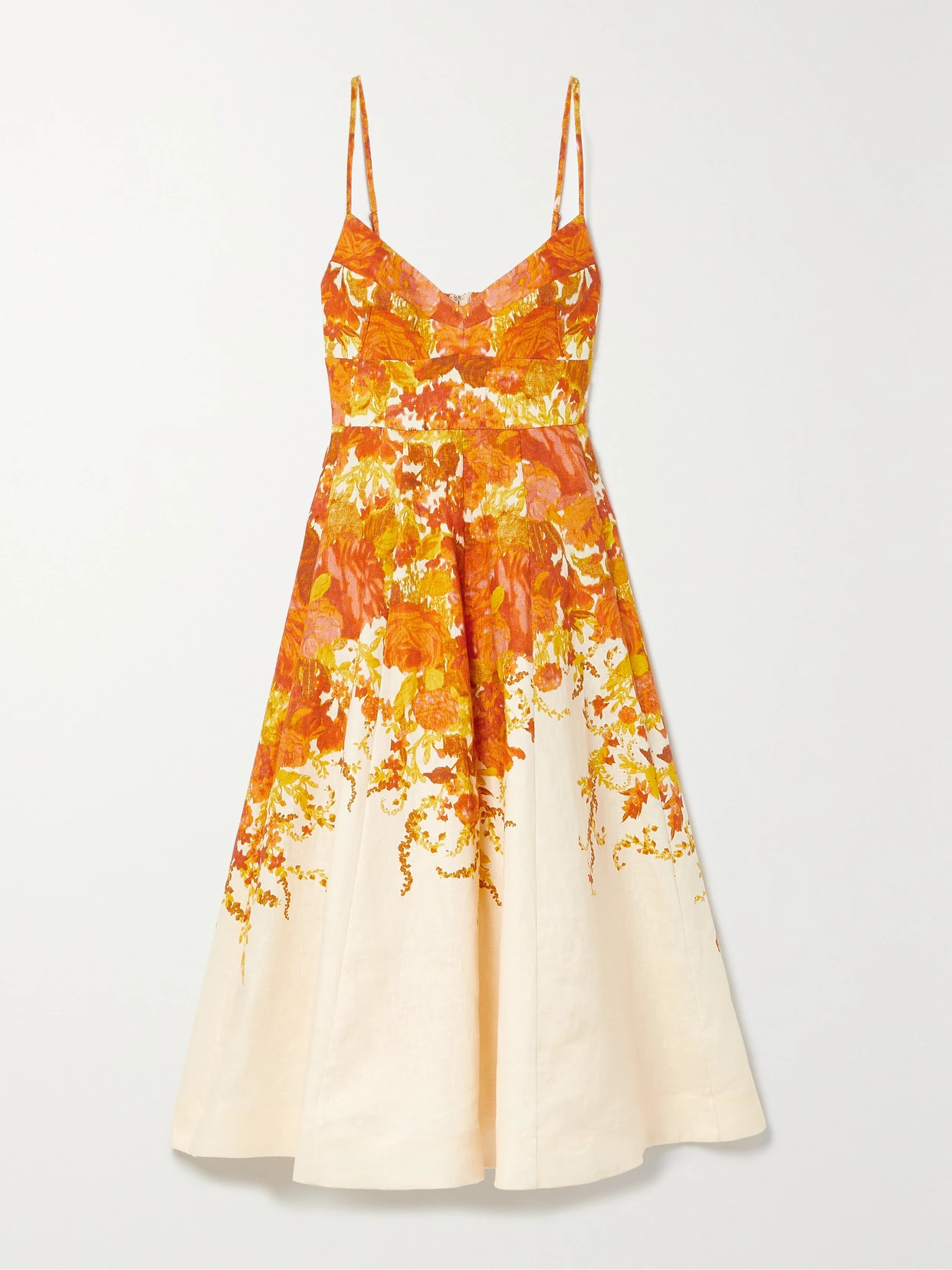 Zimmermann - High Tide Picnic Floral-print Linen Midi Dress - Orange | NET-A-PORTER (US)