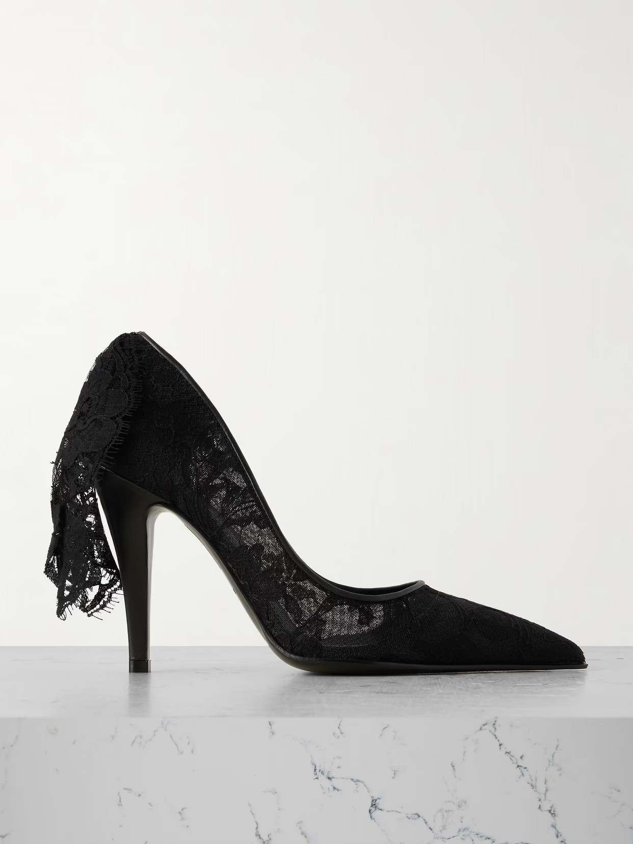 MCQUEEN - Leather-trimmed Draped Lace Pumps - Black | NET-A-PORTER (US)