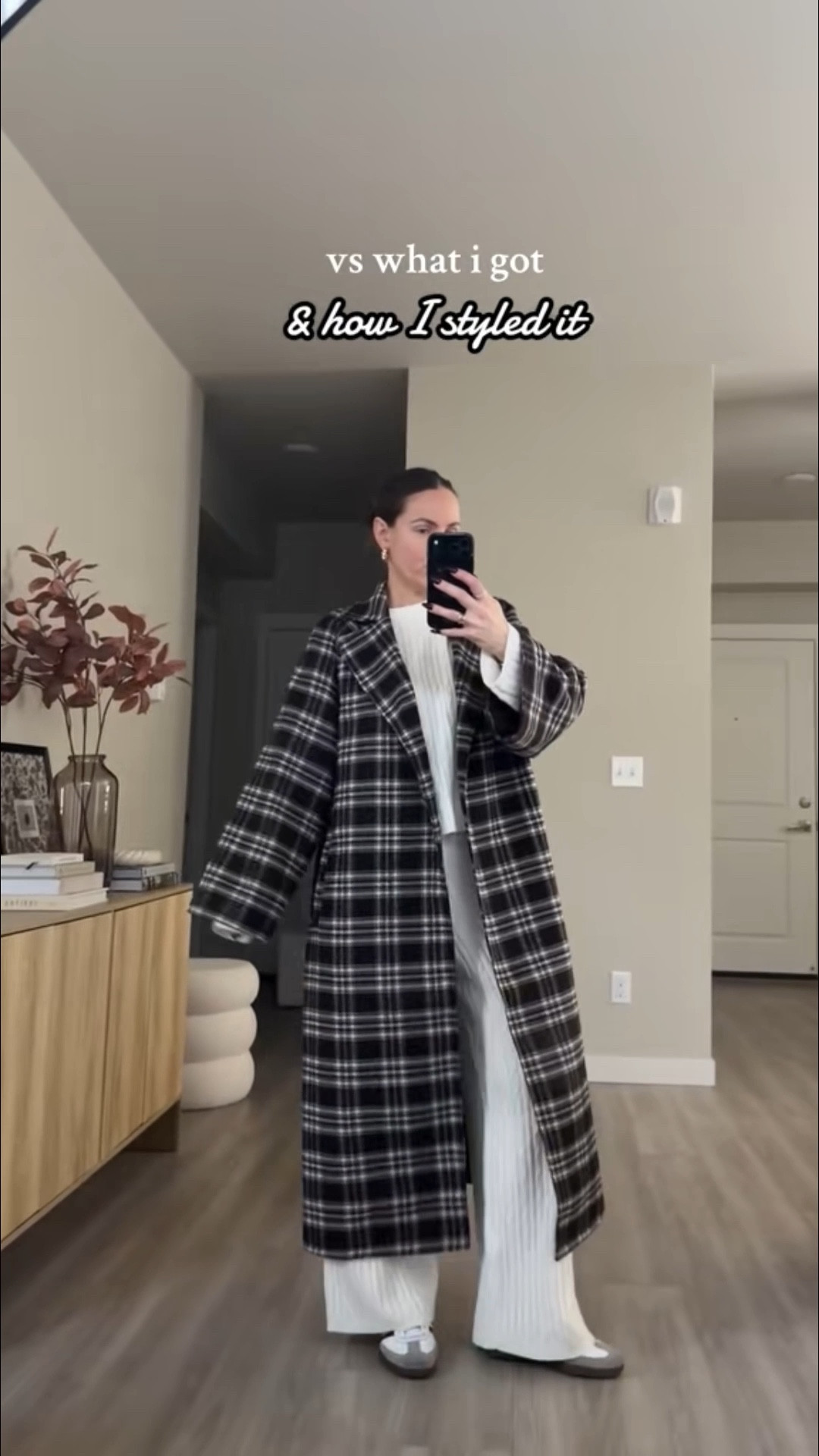 the viral amazon cable knit loungewear set and oversized plaid coat.  i'm 5'7 wearing Small  suede tote bag in coffee color 