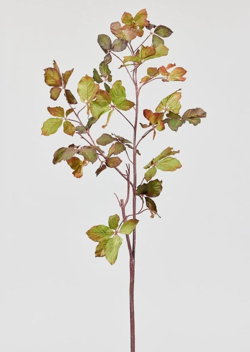 Tall Burgundy Green Faux Chestnut Leaf Branch - 47" | Afloral