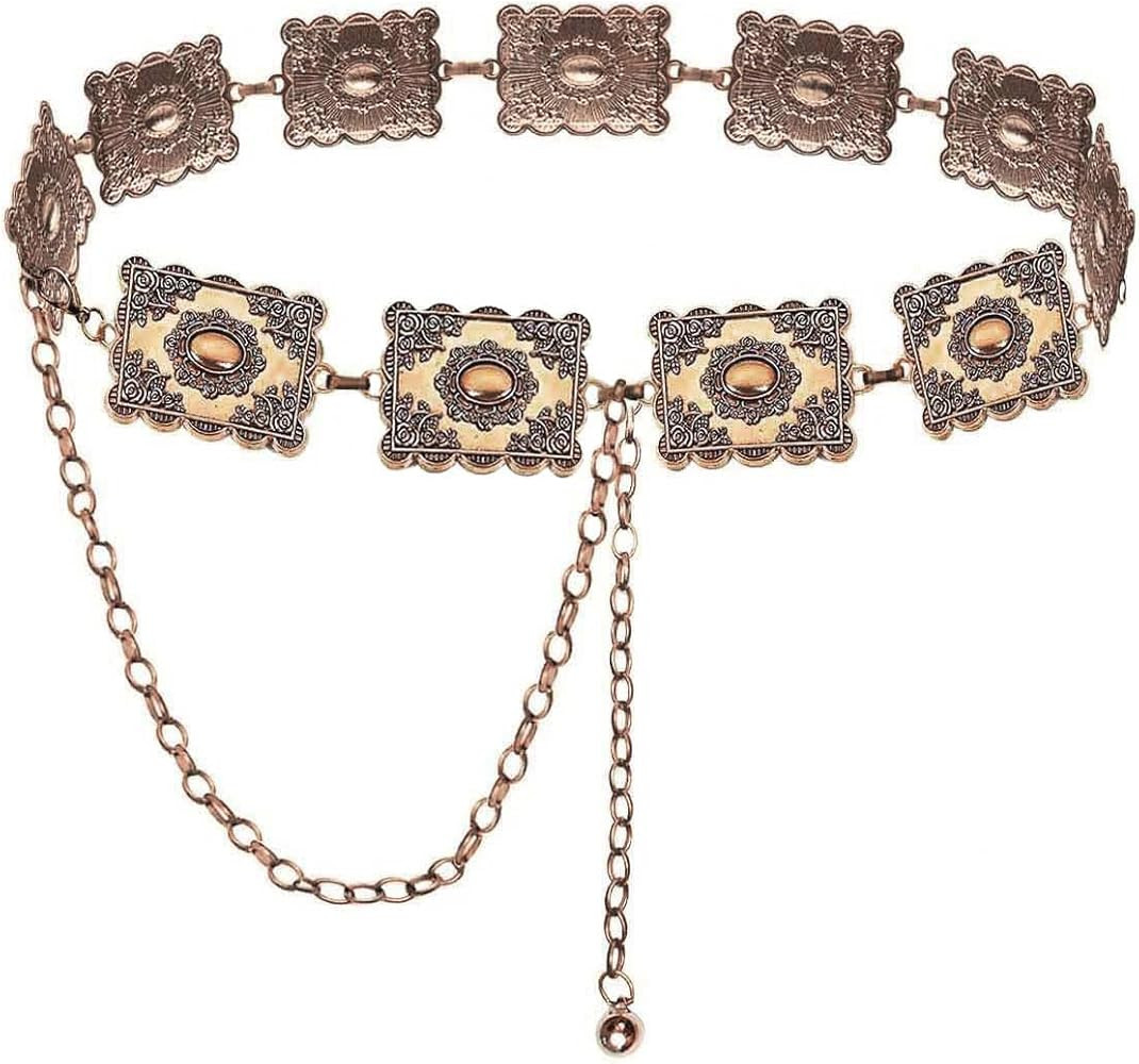 TOPACC Concho belts for Women Western Metal Cowgirl Boho Chain Belt for Dresses Jeans Country Con... | Amazon (US)