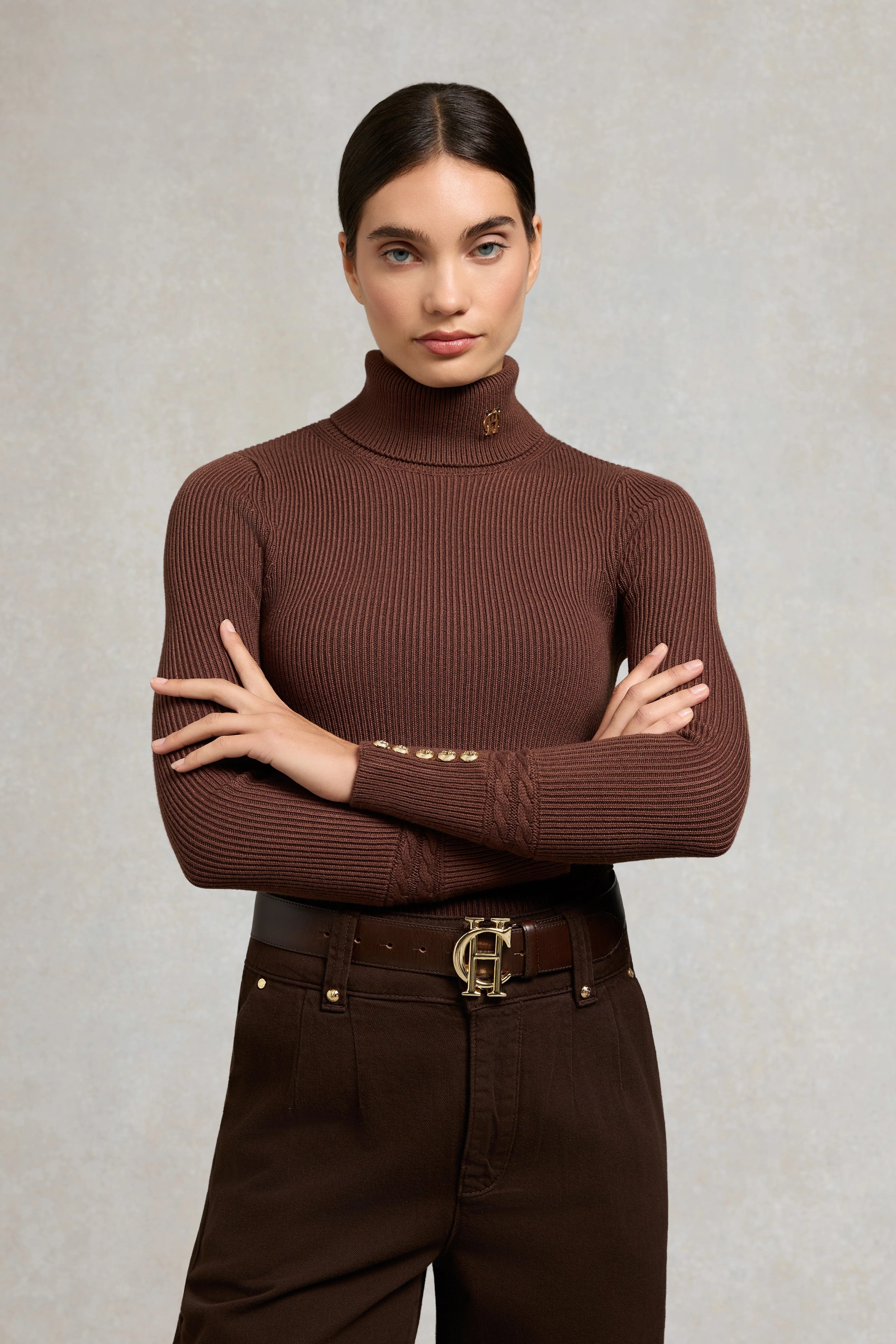 Painswick Roll Neck Knit (Cocoa) | Holland Cooper