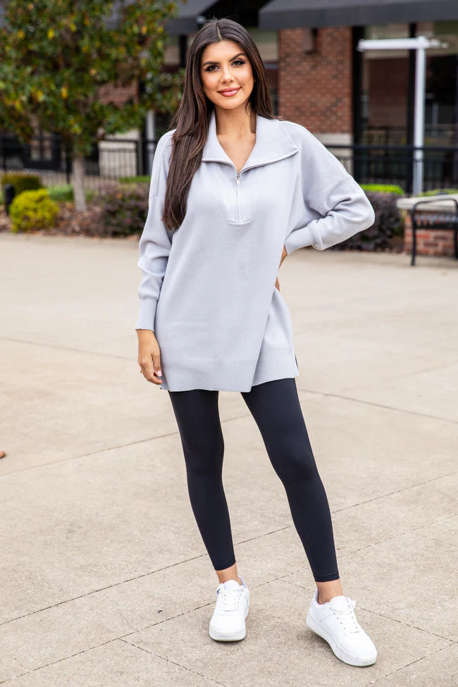 Pulling Heartstrings Grey Quarter Zip Pullover  DOORBUSTER | Pink Lily
