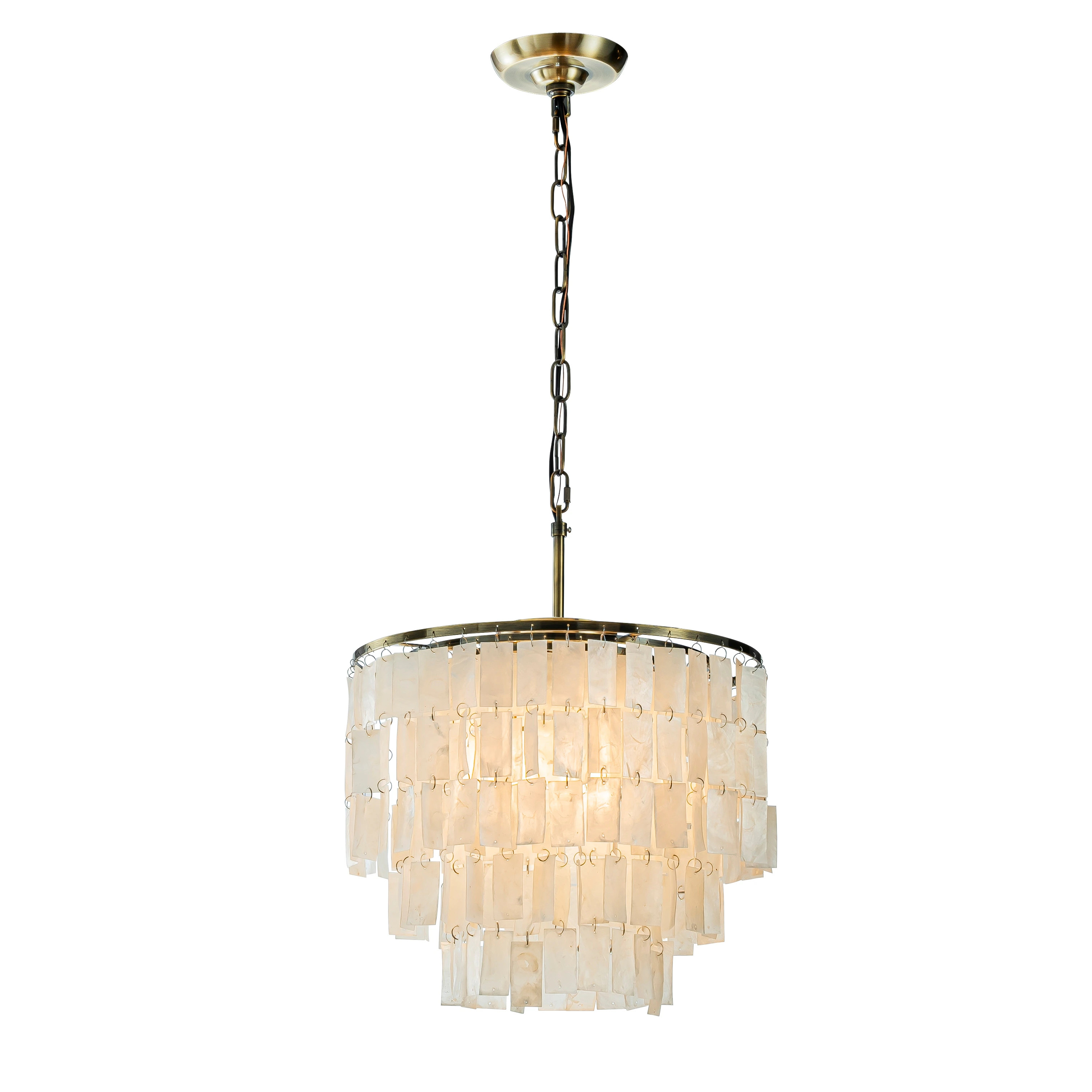 Elegant Coastal Tiered Capiz Shell Chandelier In Bronze Farmhouse Natural Seashell Light Fixtures... | Overstock