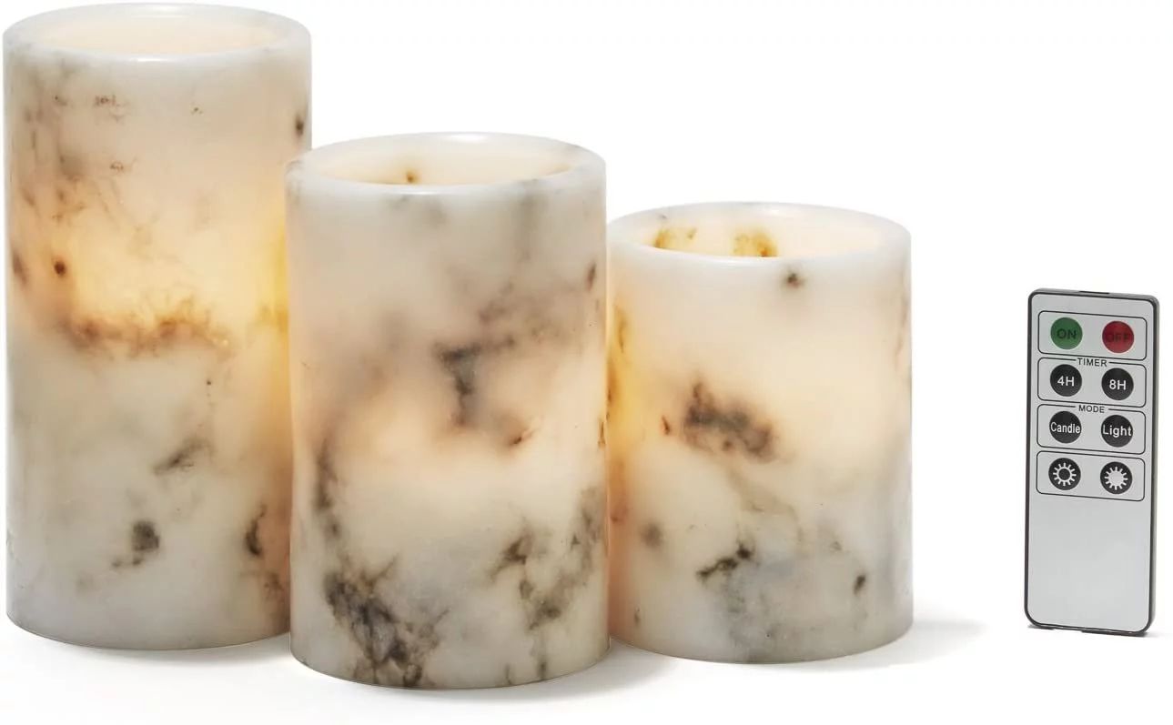 LampLust Marble Wax Flameless LED Candles,  Set of Three - Timer, Remote Control & Batteries Incl... | Walmart (US)