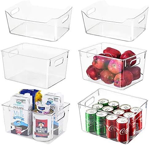 Set of 6 Clear Plastic Organizer Storage Bins, Perfect Kitchen Organization or Pantry Storage - F... | Amazon (US)
