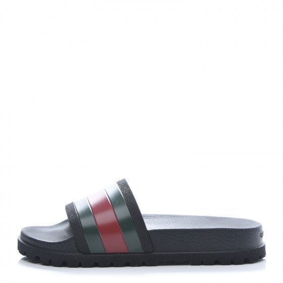 GUCCI Rubber Web Mens Lug Sole Slide Sandals 8 Black | Fashionphile