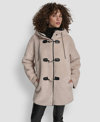 DKNY Women's Shearling Hooded Toggle Coat, P/XS-XXL - Macy's | Macy's