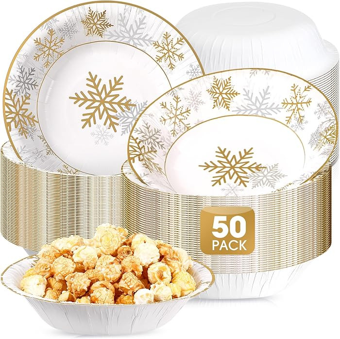 Sliner 50 Pcs 16 Oz Snowflake Disposable Paper Bowls Bulk Large Winter Serving Holiday Christmas ... | Amazon (US)