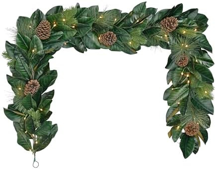 Puleo International 6 ft. x 9 in. Pre-Lit Magnolia Artificial Garland | Amazon (US)