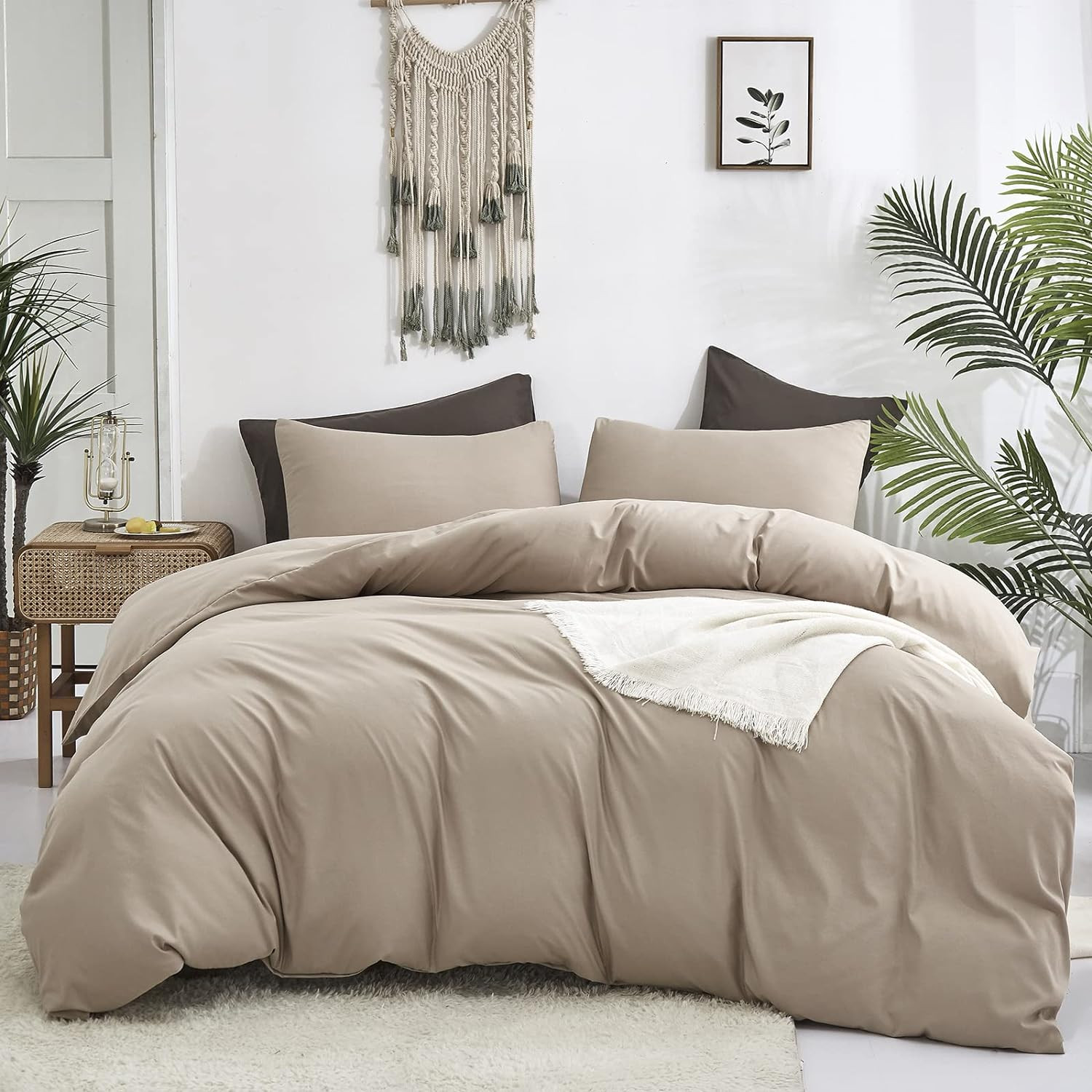 Cream Coffee Comforter Set California King Khaki Bedding Comforter Set Cal King Dark Champagne So... | Amazon (US)