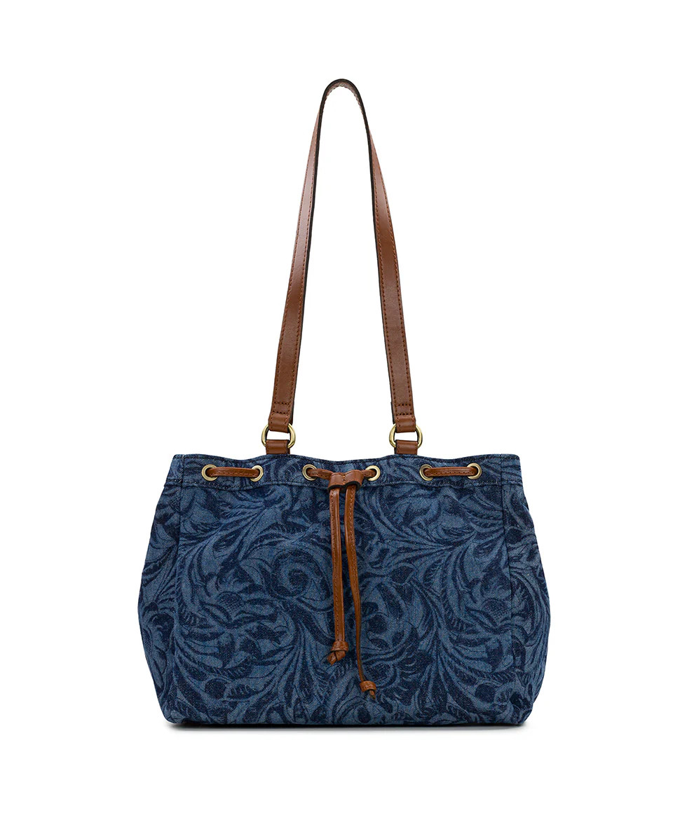 Mouliana Drawstring Satchel - Cavo Tooled Denim | Patricia Nash Designs