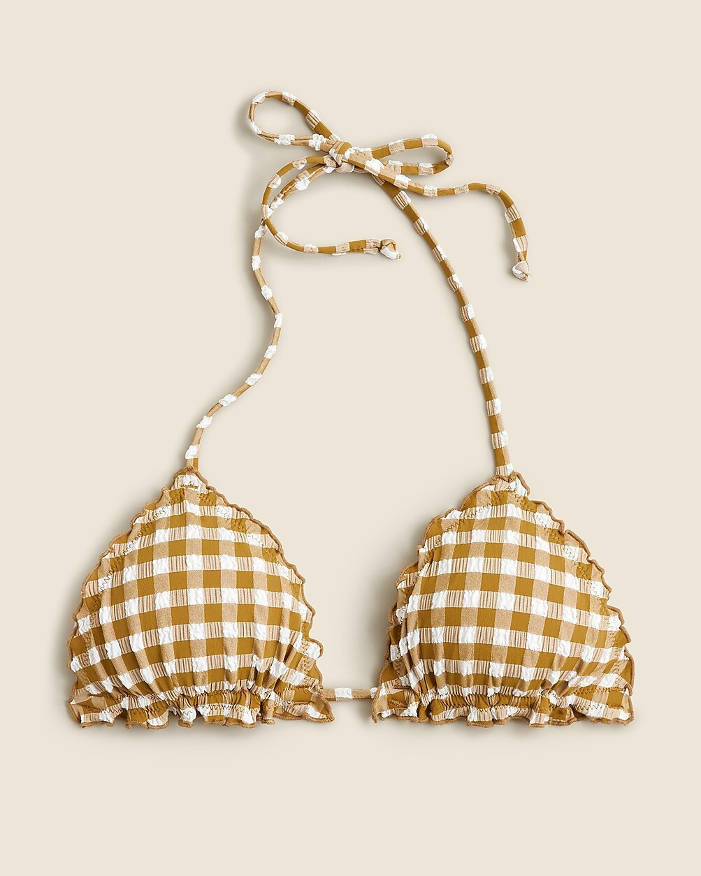 Lettuce-trim bikini top in gingham | J. Crew US