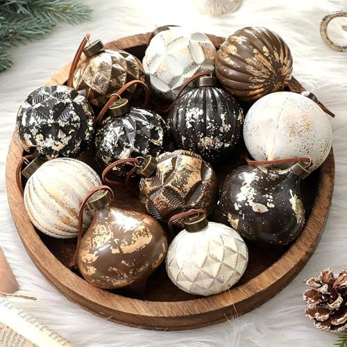 Syhood 12 Pcs Neutral Textured Christmas Ball Ornaments 2.36 Inch Vintage Rustic Christmas Tree Decorations Farmhouse Distressed Shatterproof Xmas Baubles for Holiday Indoor Decor | Amazon (US)