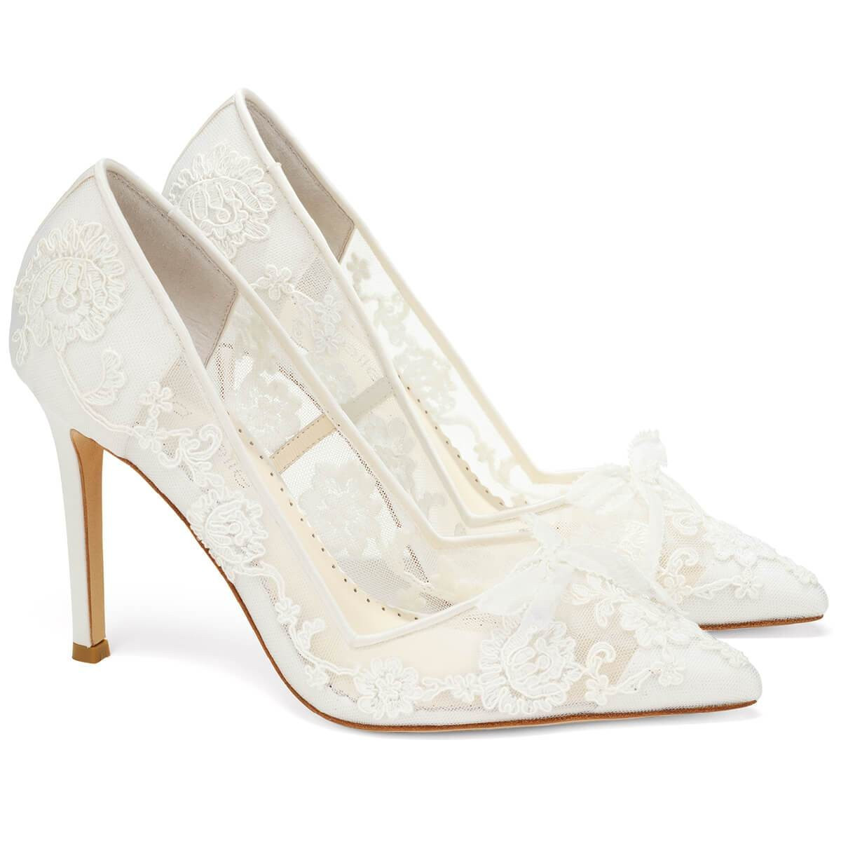 White Flower Wedding Shoes Lace Heels | Bella Belle Shoes