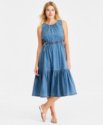 On 34th Women's Denim Tiered Cutout Midi Dress, Macy's Exclusive - Long Beach | Macy's