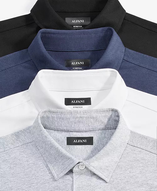 Alfani Men's Classic-Fit Heathered Jersey-Knit Button-Down Shirt, Created for Macy's  - Macy's | Macy's