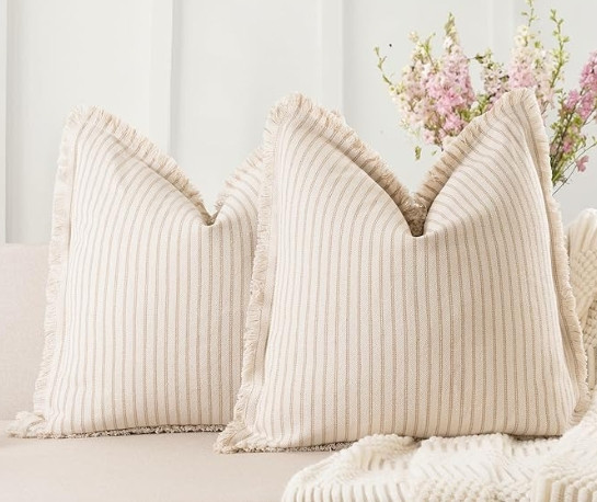 ZWJD Throw Pillow Covers 26x26 Set of 2 Striped Pillow Covers with Fringe Chic Cotton Decorative Pillows Square Cushion Covers for Sofa Couch Bed Living Room Farmhouse Decor 

 #LTKU #LTKHome #LTKSaleAlert