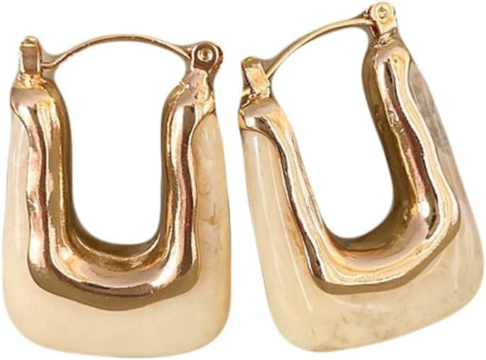 Bethynas Acrylic U Hoop Earrings Gold Metal Dangle Drop Earrings Vintage Geometric Earrings for W... | Amazon (US)