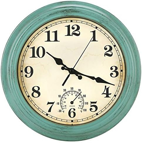 12 Inch Indoor/Outdoor Retro Waterproof Wall Clock with Thermometer,Vintage Battery Operated Sile... | Amazon (US)