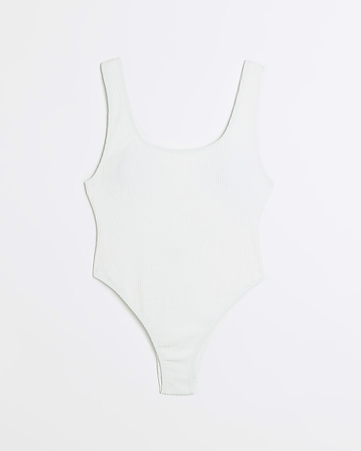 White textured scoop neckline swimsuit | River Island (UK & IE)
