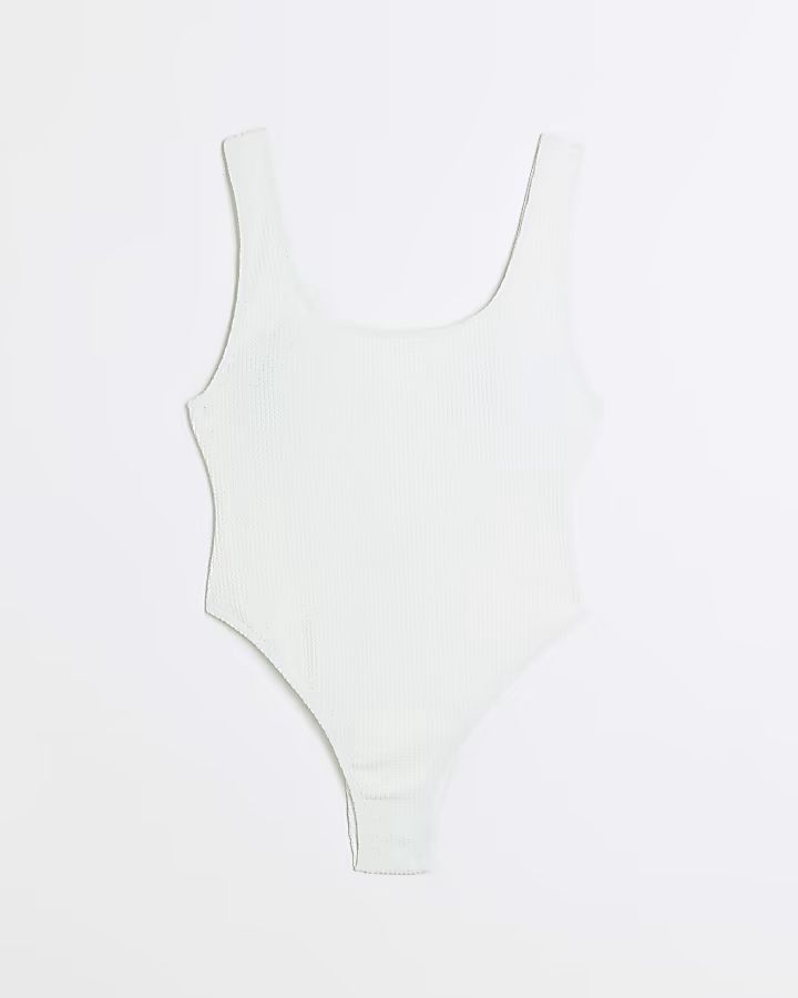 White textured scoop neckline swimsuit | River Island (UK & IE)