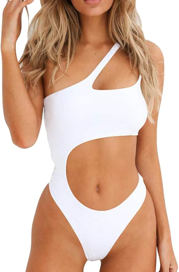 BEAGIMEG Women's Sexy One Shoulder Bathing Suit Cut Out One Piece Swimsuit | Amazon (US)