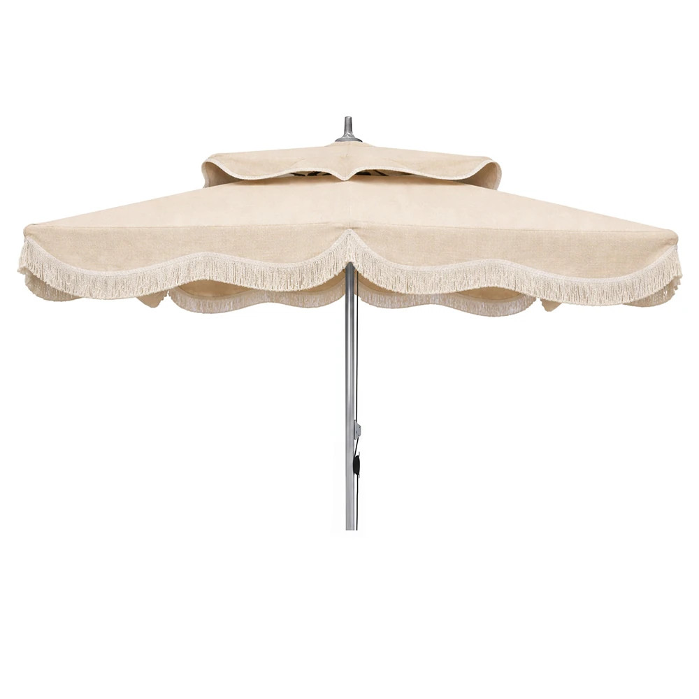 Odette French Country Canvas Flax Sunbrella Umbrella | Kathy Kuo Home