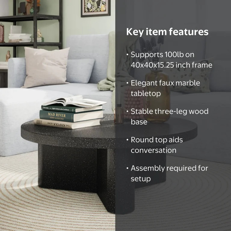 Beautiful Contempo Round Coffee Table With Black Faux Marble Finish By Drew Barrymore | Walmart (US)