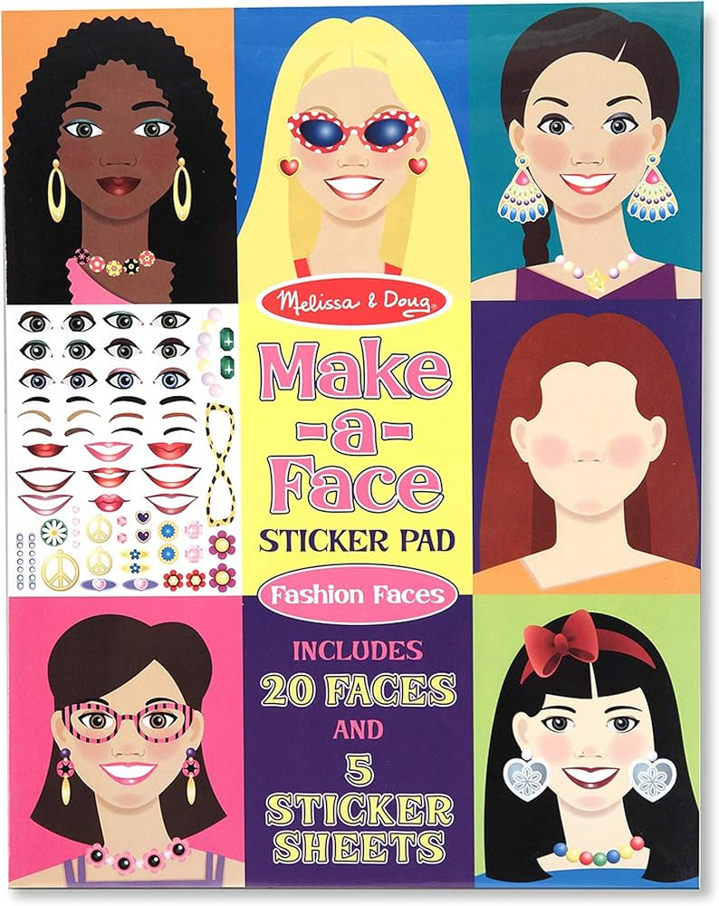 Melissa & Doug Make-a-Face Sticker Pad - Fashion Faces, 20 Faces, 5 Sticker Sheets - Reusable Sti... | Amazon (US)