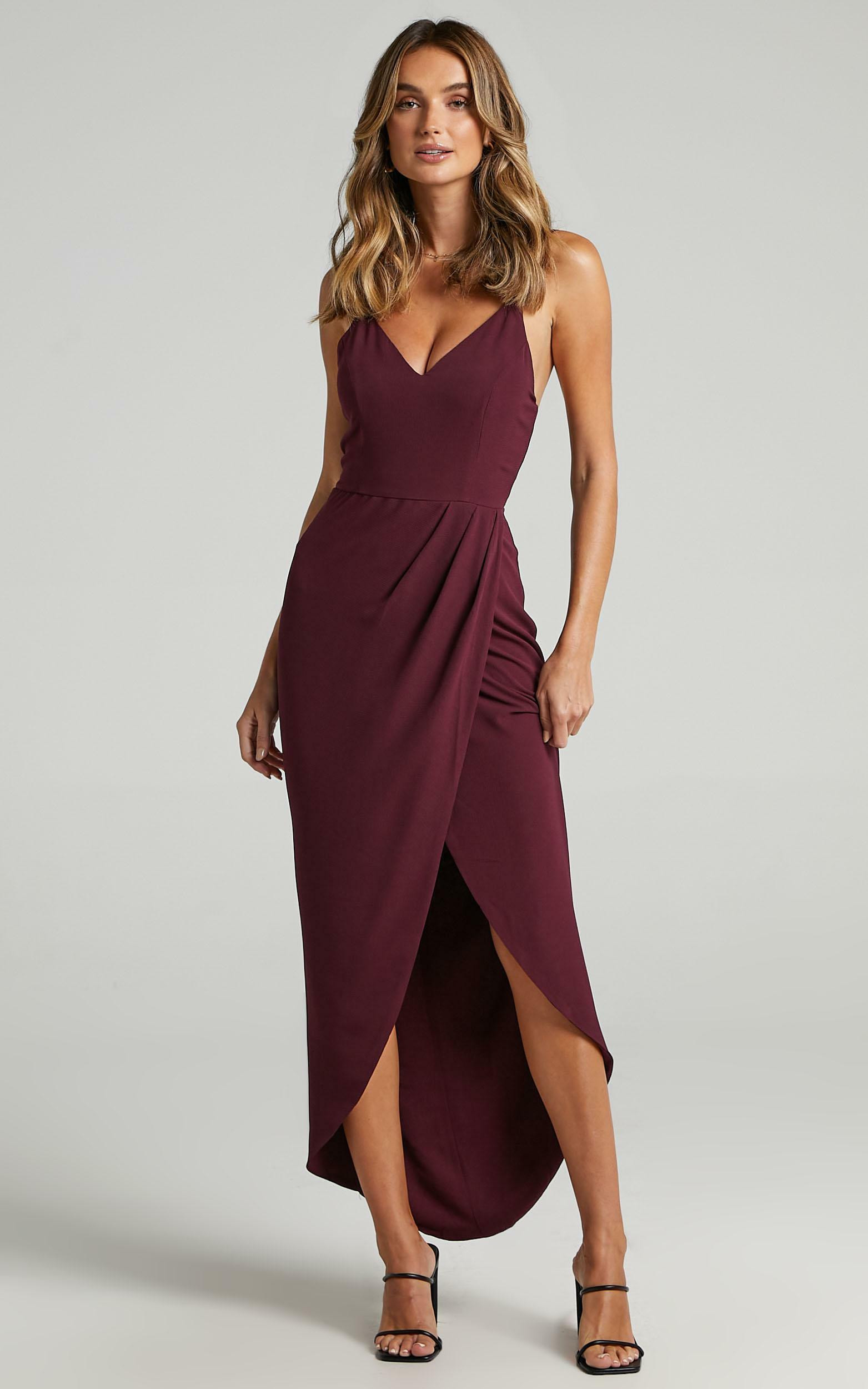 Lucky Day Drape Maxi Dress in Wine | Showpo (US, UK & Europe)