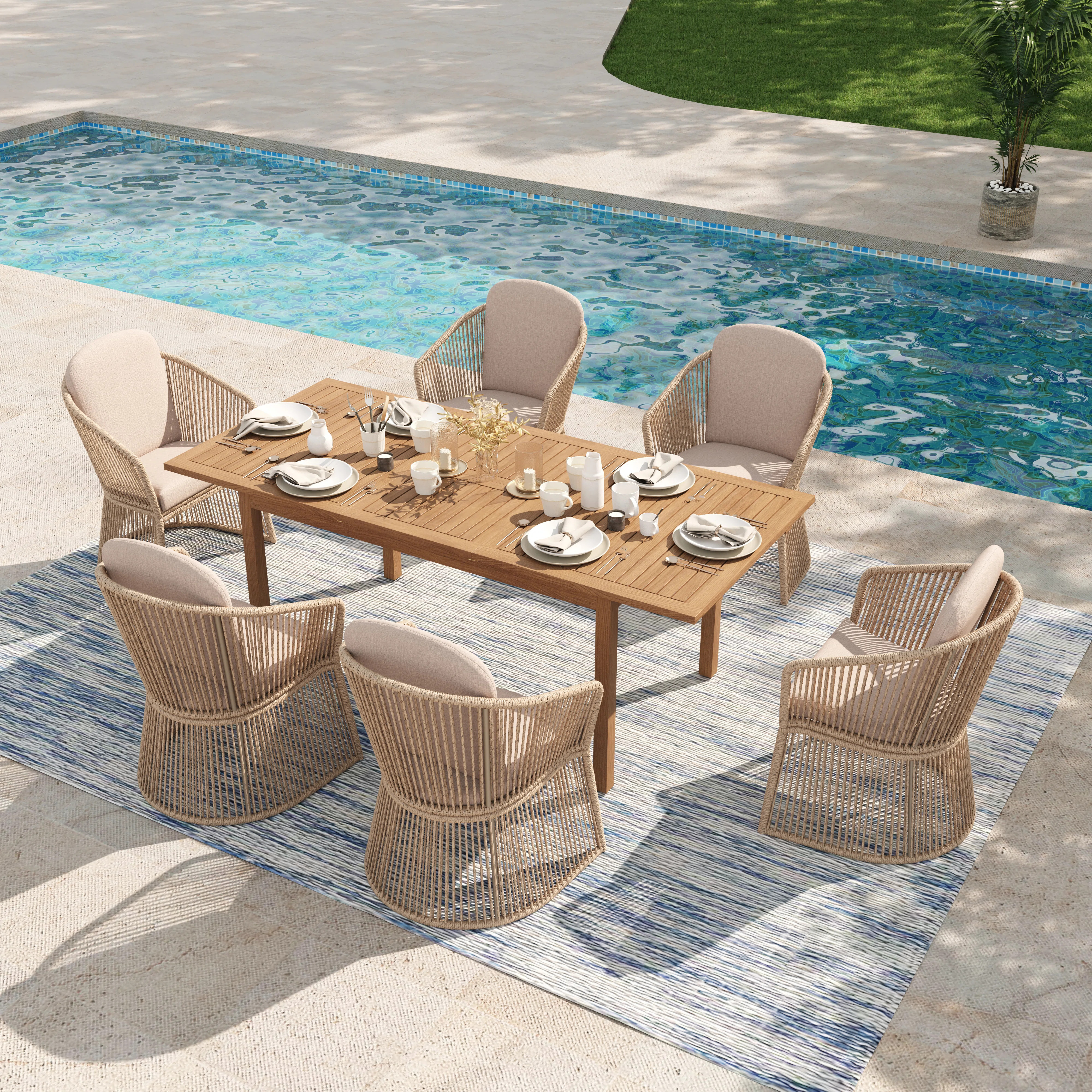 6 - Person Rectangular Outdoor Dining Set With Cushions | Wayfair North America