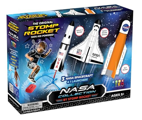Stomp Rocket Space Collection Rocket Launcher for Kids, 3 NASA Rockets - Backyard & Outdoor Fun Toy Gift for Boys & Girls - STEM Soft Foam Blaster Set Soars Up to 100 Feet - Ages 5 & Up | Amazon (US)
