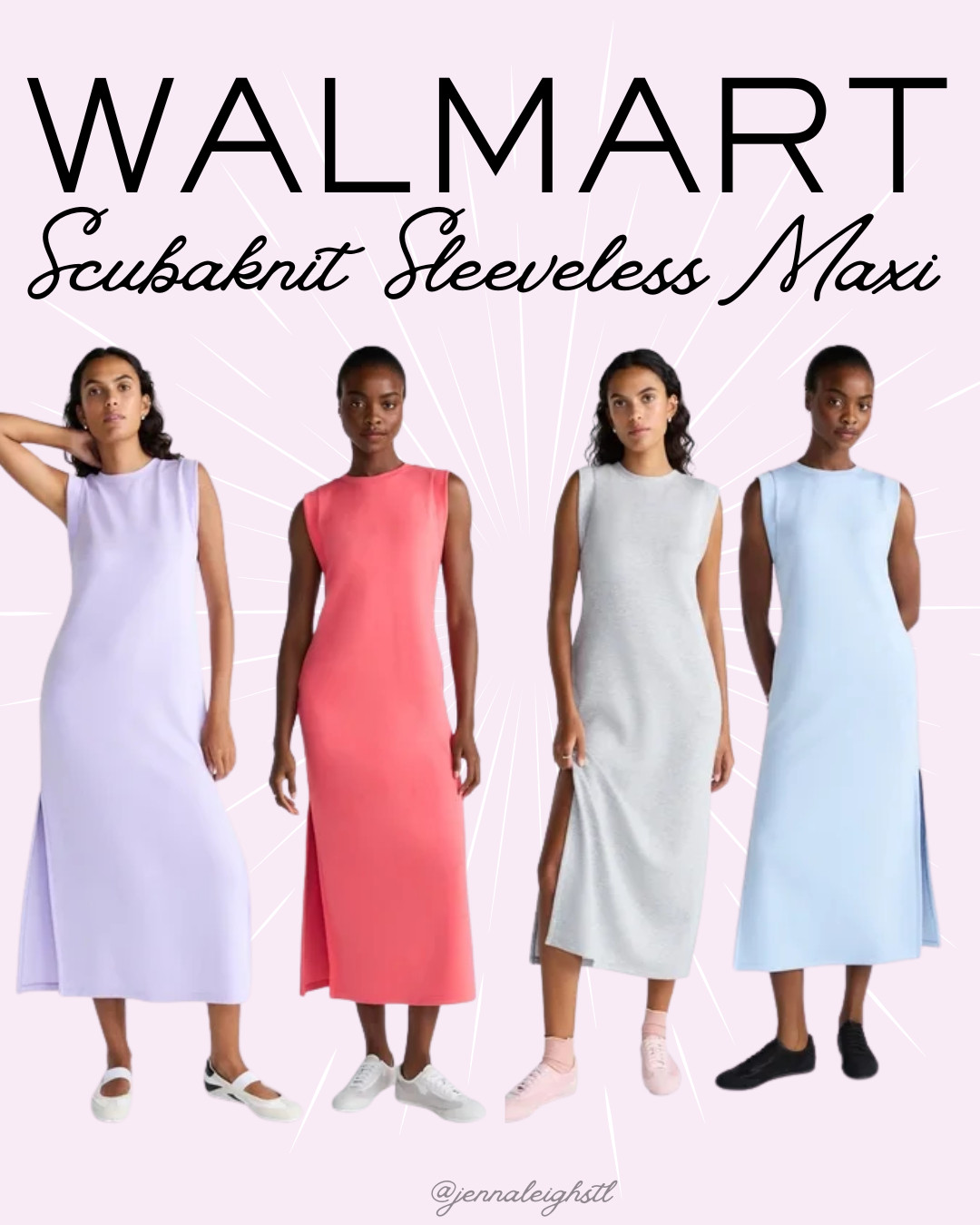 Our favorite scuba material now in a dress. This Scoop Scubaknit sleeveless maxi dress from Walmart has such a flattering fit and looks way more expensive than it is. 

 #LTKootd #LTKMidsize
