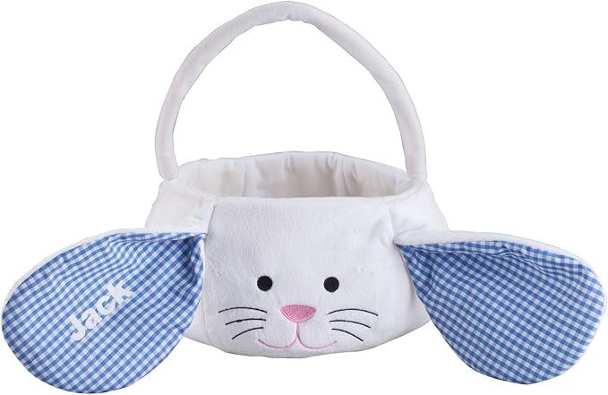 Miles Kimball Personalized Kids Easter Basket, Plush White Bunny with Floppy Gingham Ears | Amazon (US)